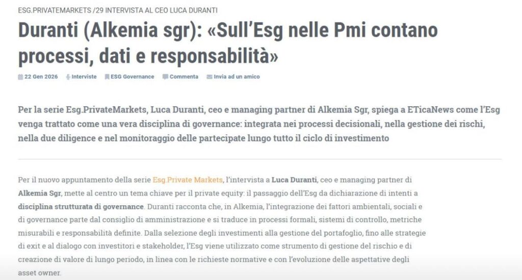 “Abbiamo scelto di integrare in modo strutturale i fattori Esg all’interno della nostra governance, perché riteniamo che sostenibilità e performance di lungo periodo siano ormai inscindibili”.